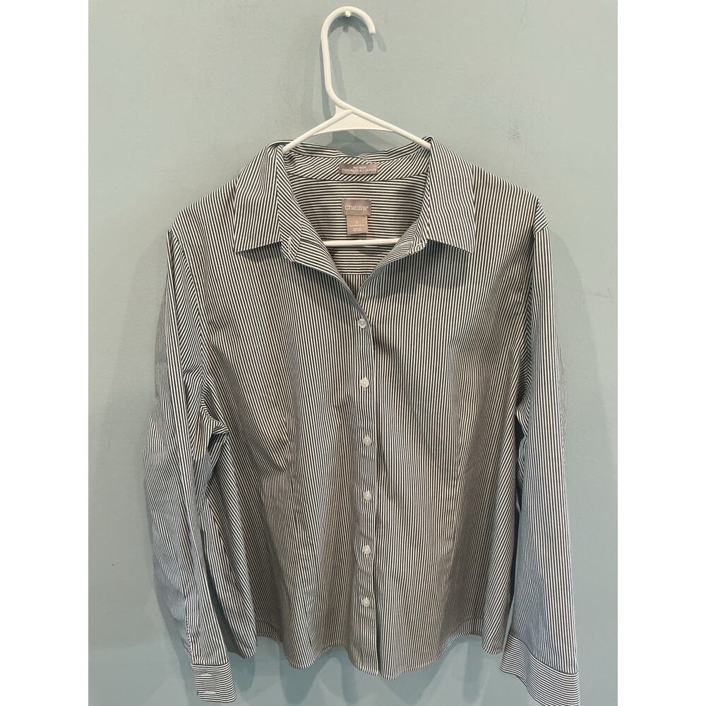 Chicos No Iron CoolMax All Season Womens Button Up Shirt Stripe Office Career XL